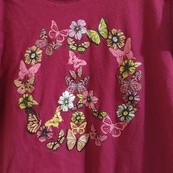 3/$25 The Children place dark red shirt sleeve t-shirt top butterflies - Picture 2 of 4